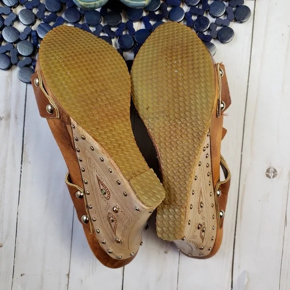 Vintage Hex Wood Cutout Rhinestone Wedges - Picture 6 of 7